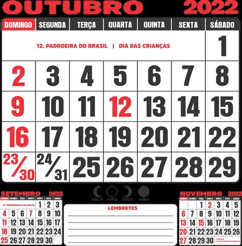 calendario mes de outubro 2022